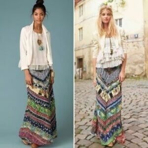 Free People Vtg Y2k Pieced Patchwork Ethnic Maxi Skirt Boho Bohemian Hippie Vibe